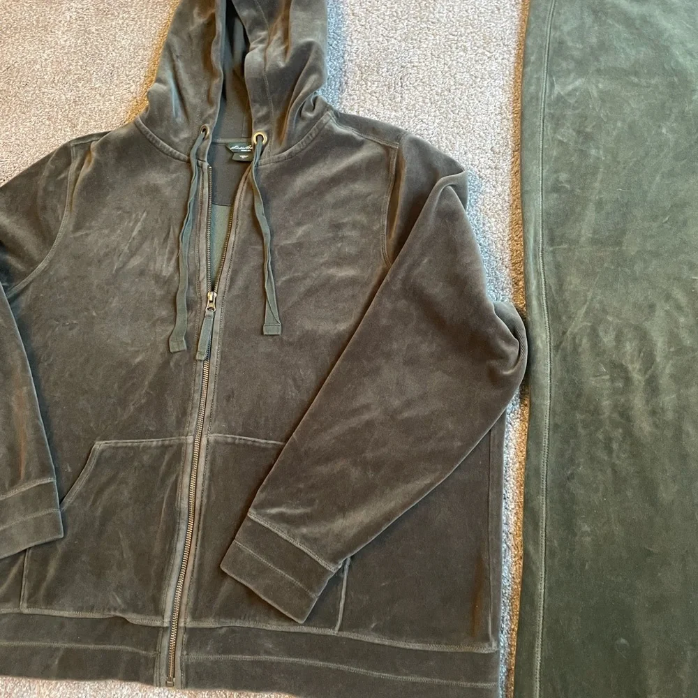 Green Velour Zip Up Hoodie and Pants Set Hoodie 3X Pants XXL Lounge Wear - Picture 6 of 16